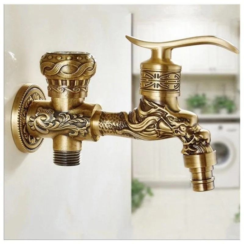 Antique Brass Finish Wall Mount Washing Machine Water Faucet Taps