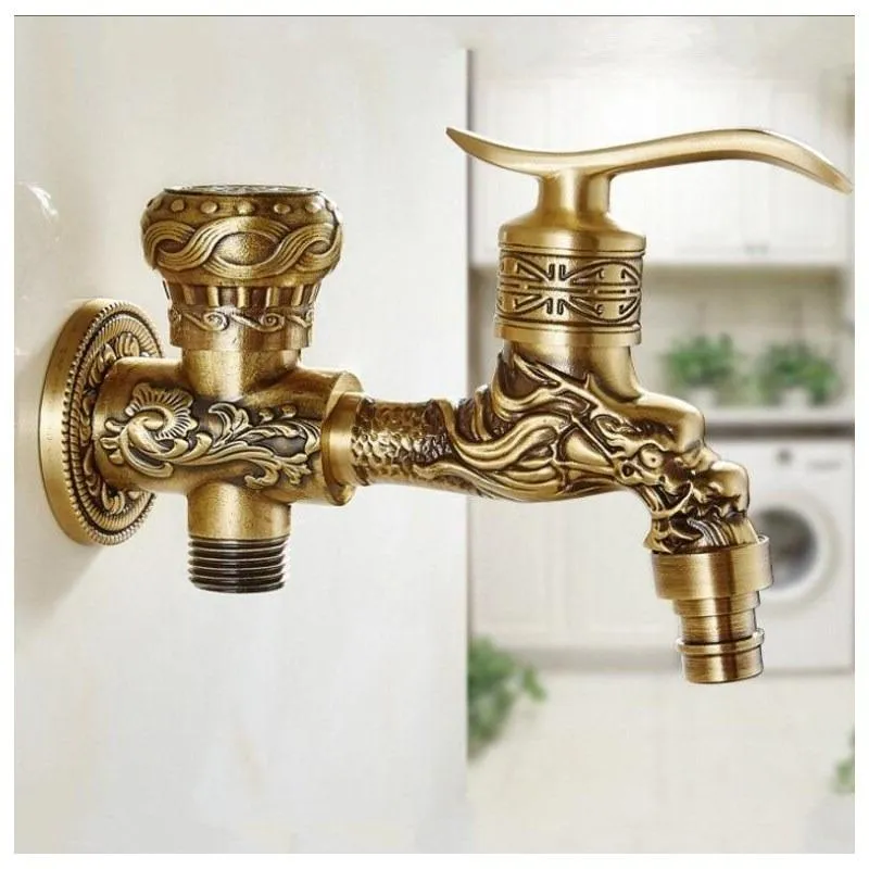 Antique Brass Finish Wall Mount Washing Machine Water Faucet Taps