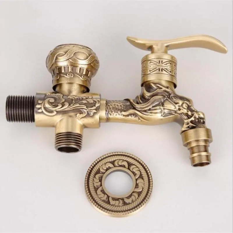 Antique Brass Finish Wall Mount Washing Machine Water Faucet Taps