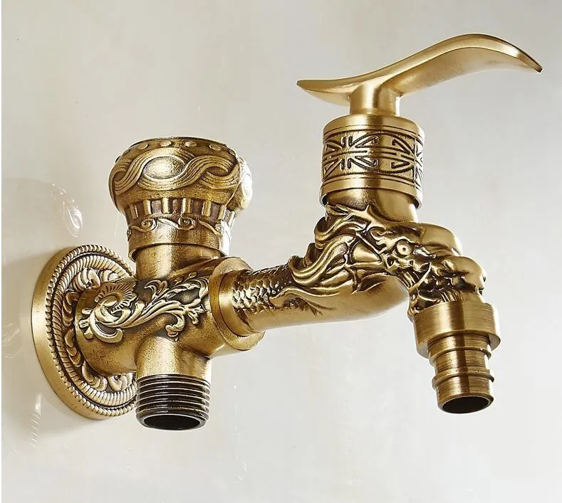 Antique Brass Finish Wall Mount Washing Machine Water Faucet Taps