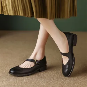 Handmade Soft Leather Mary Jane Flats in Black/Brown