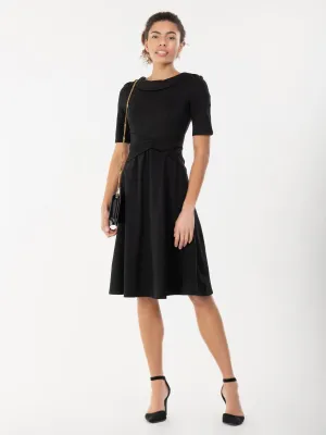 Jolie Moi Fold Over Fit and Flare Midi Dress, Black