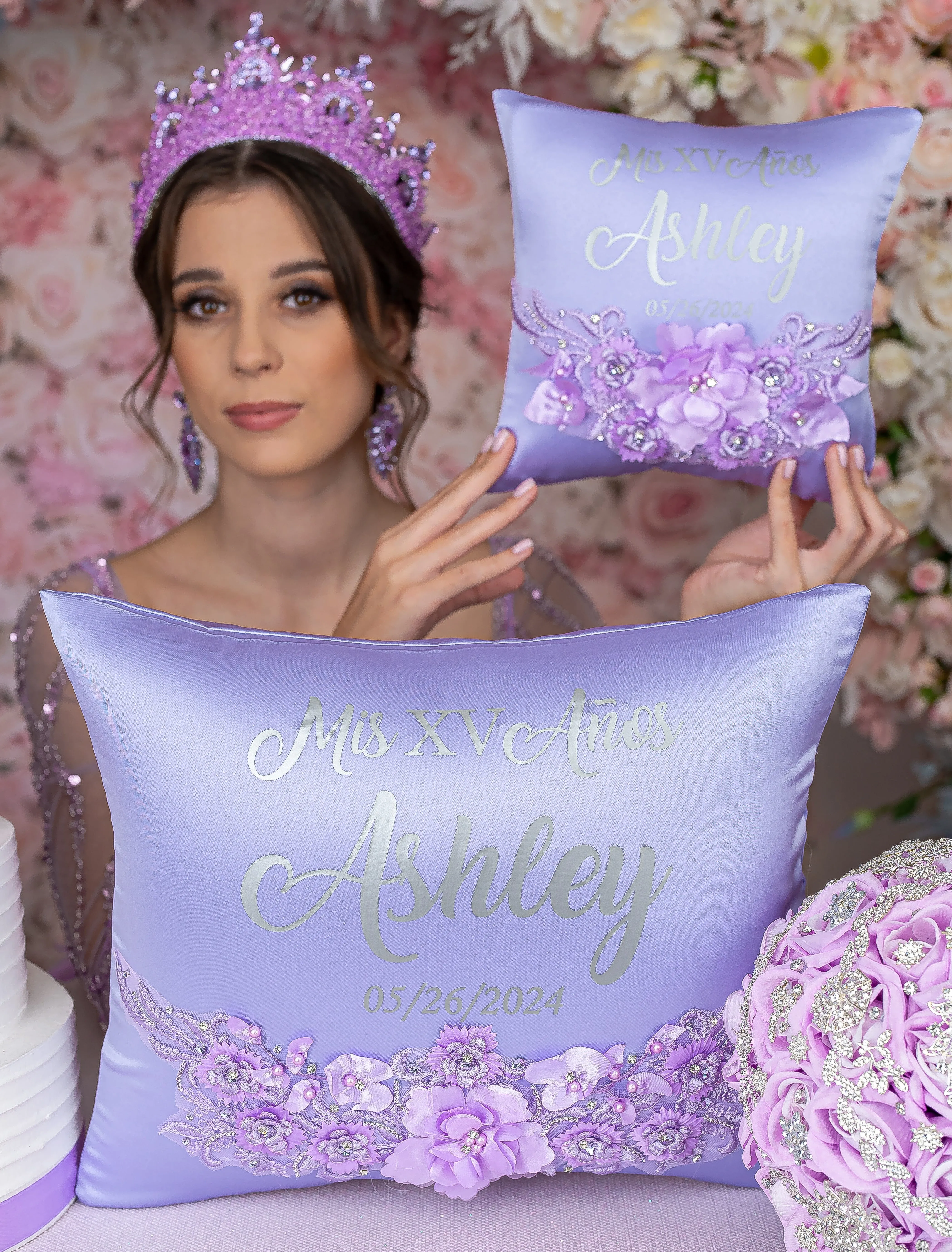 Lilac quinceanera kneeling pillow, shoes pillow