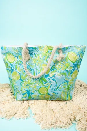 MB0227 Hand Drawn Lime Print Beach Tote Bag