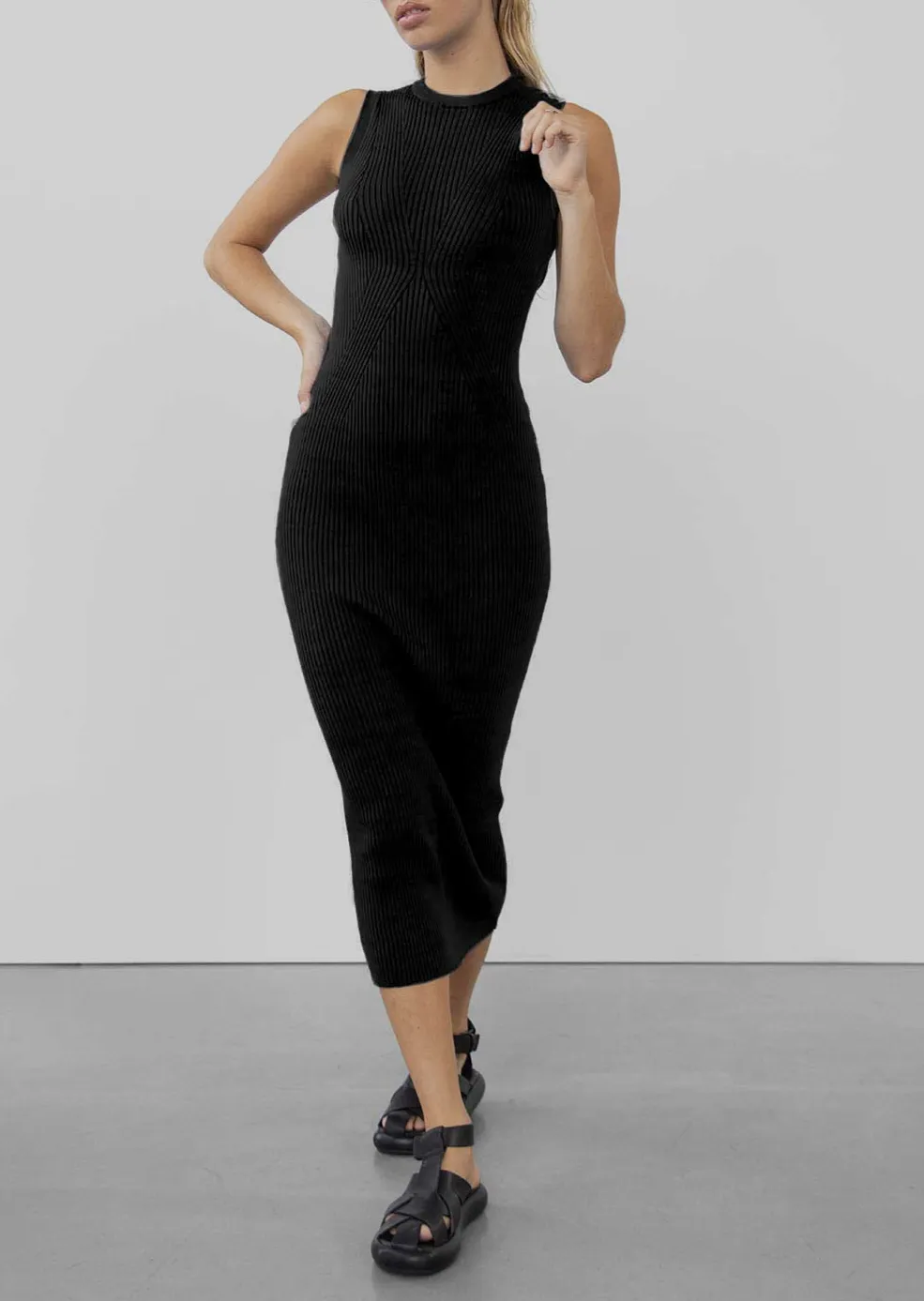 Nana Rib Midi Dress - Black