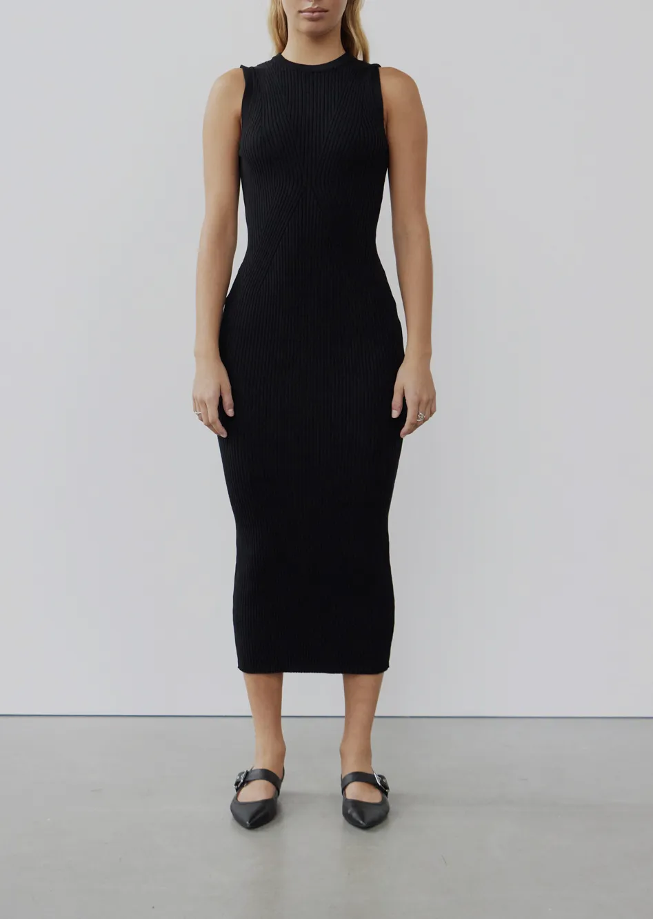 Nana Rib Midi Dress - Black