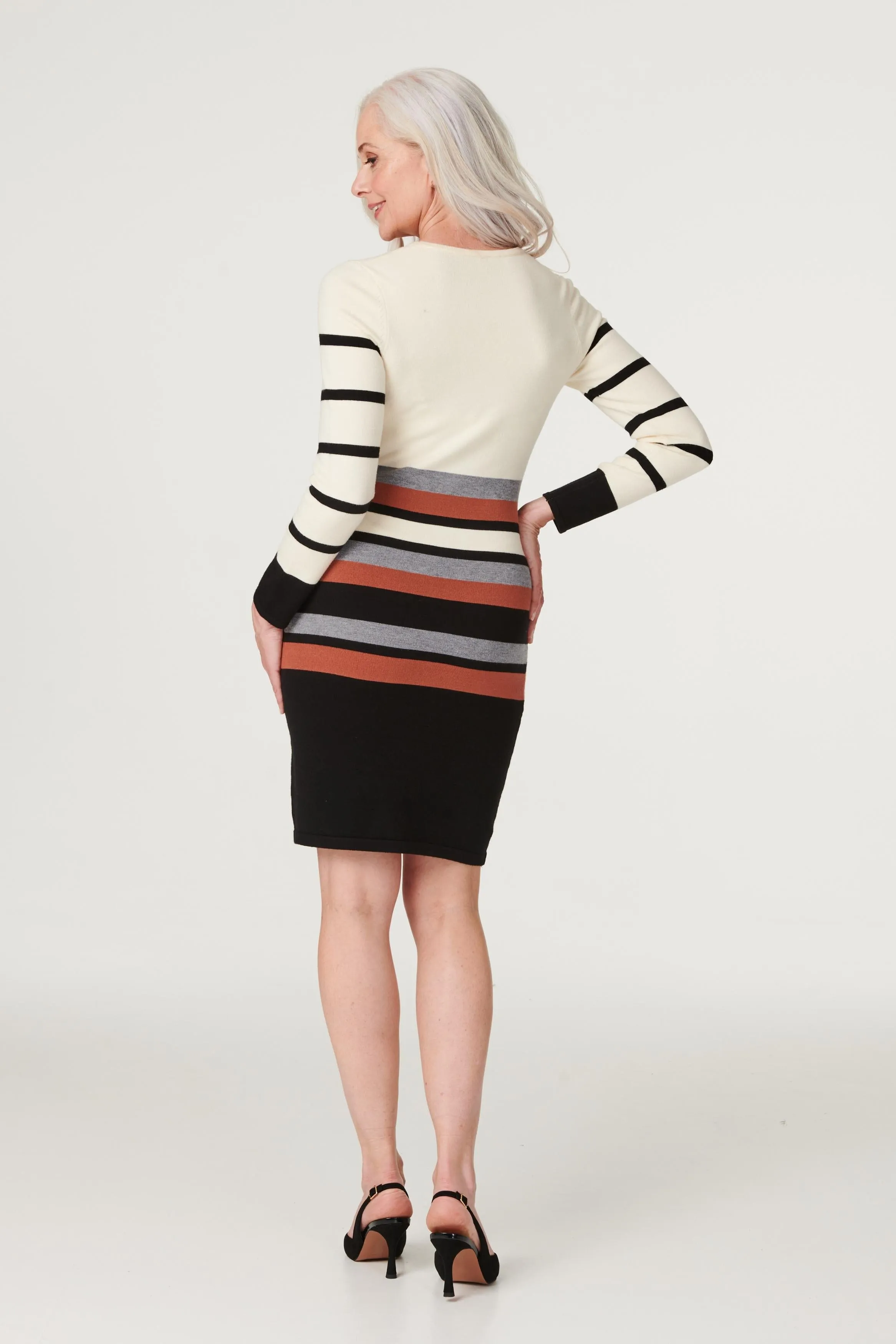 Stripy Long Sleeve Knit Dress