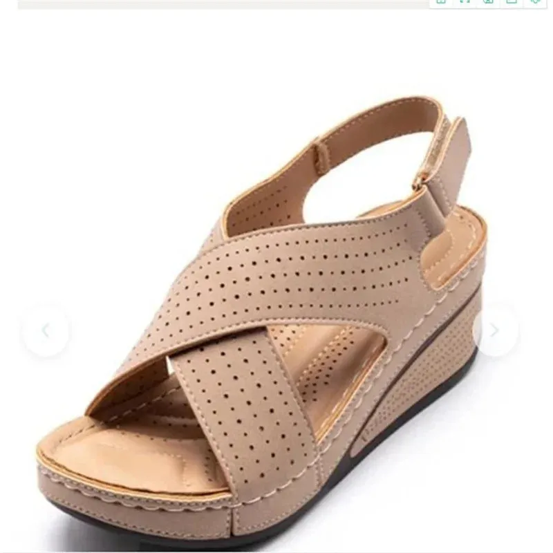 Women Sandals Summer 2024 Hollow Wedges Sandals Female Casual Plus Size 44 Shoes of Women Socofy Retro Sandalis Woman