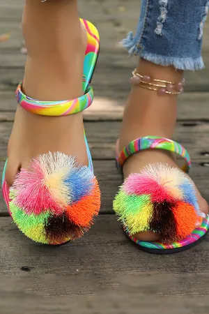 Women's Colorful Fur Ball Slippers