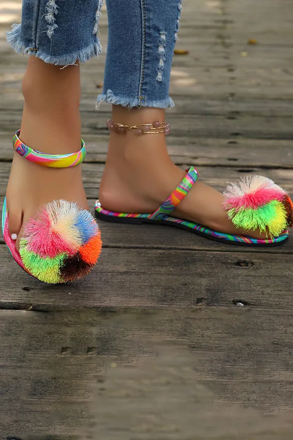 Women's Colorful Fur Ball Slippers